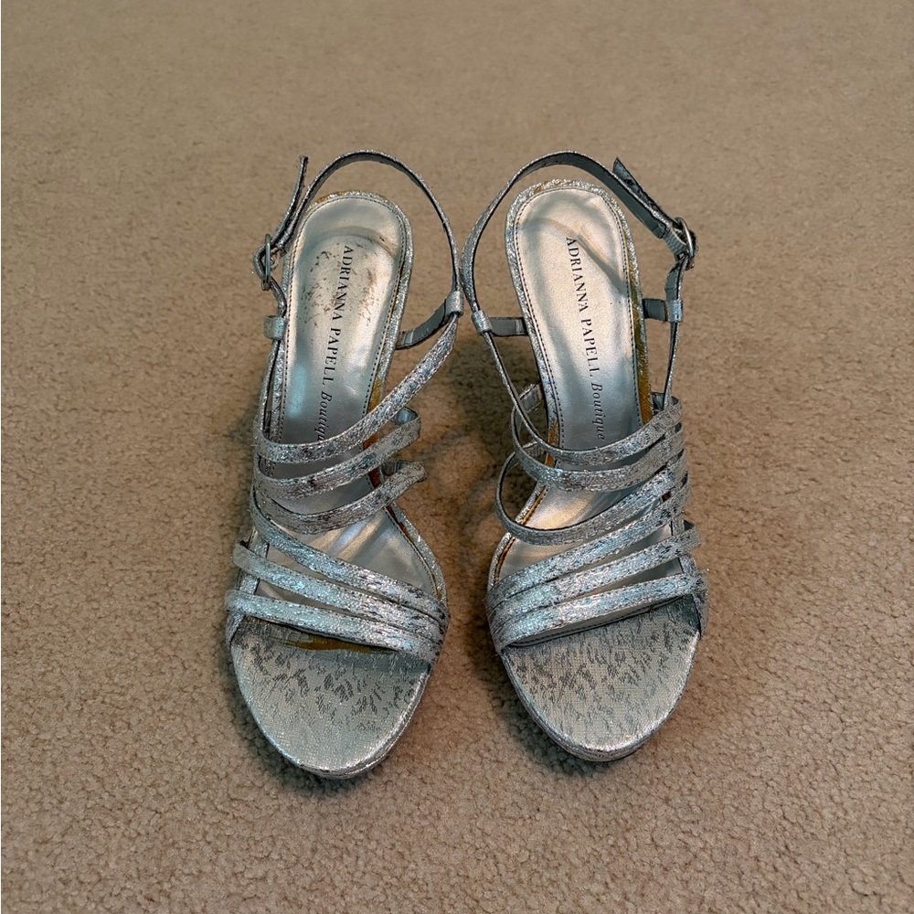 Adrianna Papell Silver Strappy Heels